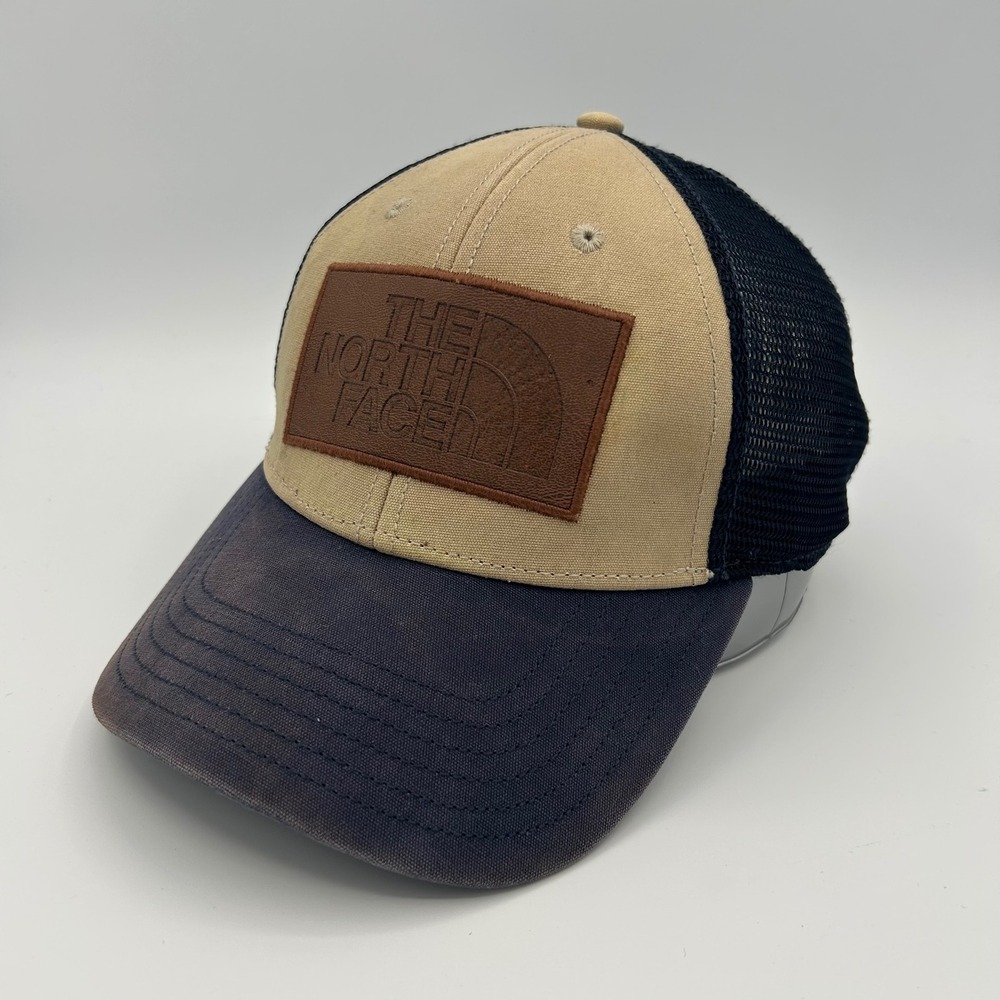 The North Face Trucker Hat Men One Size Tan Navy Canvas Logo Patch Gorpcore